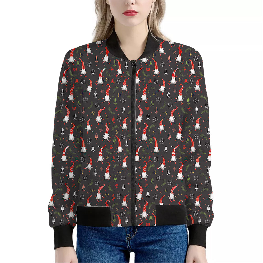 Christmas Gnomes Pattern Print Women's Bomber Jacket