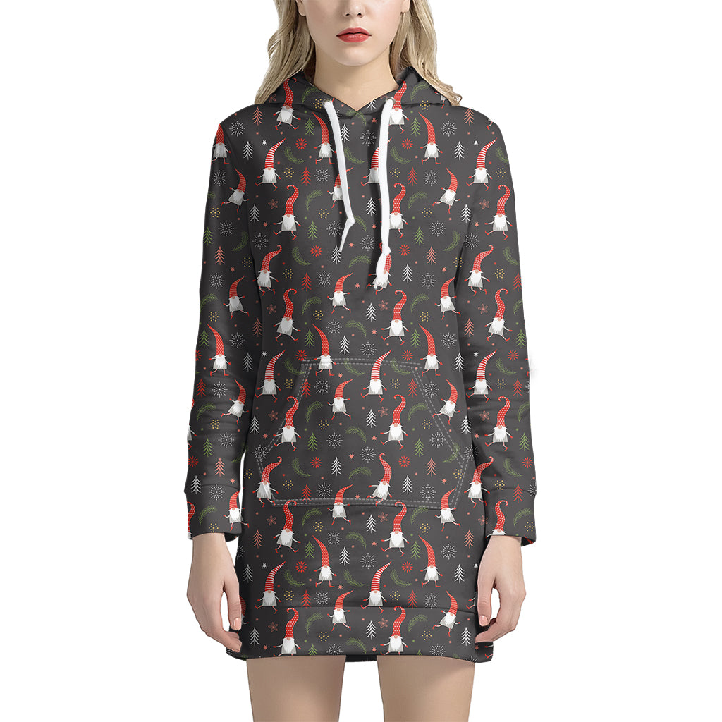 Christmas Gnomes Pattern Print Women's Pullover Hoodie Dress