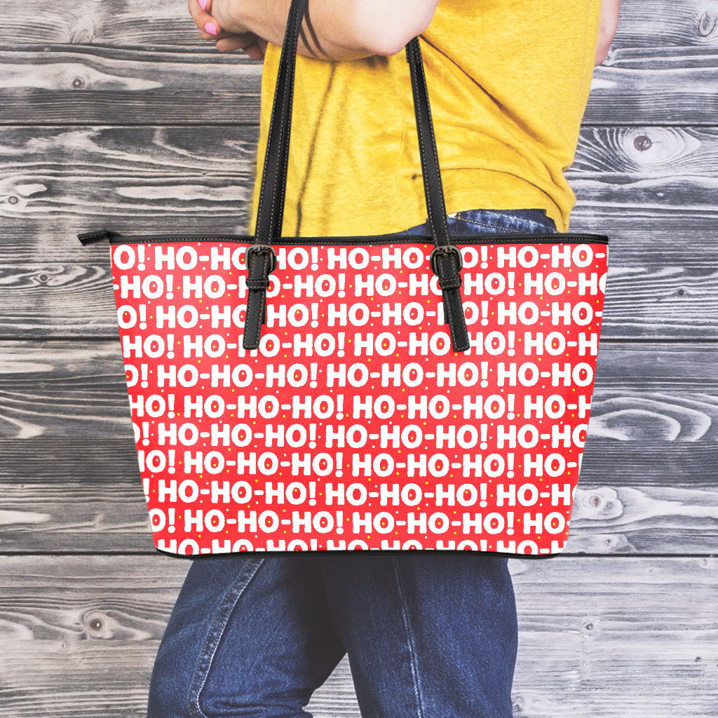 Christmas Ho Ho Ho Pattern Print Leather Tote Bag