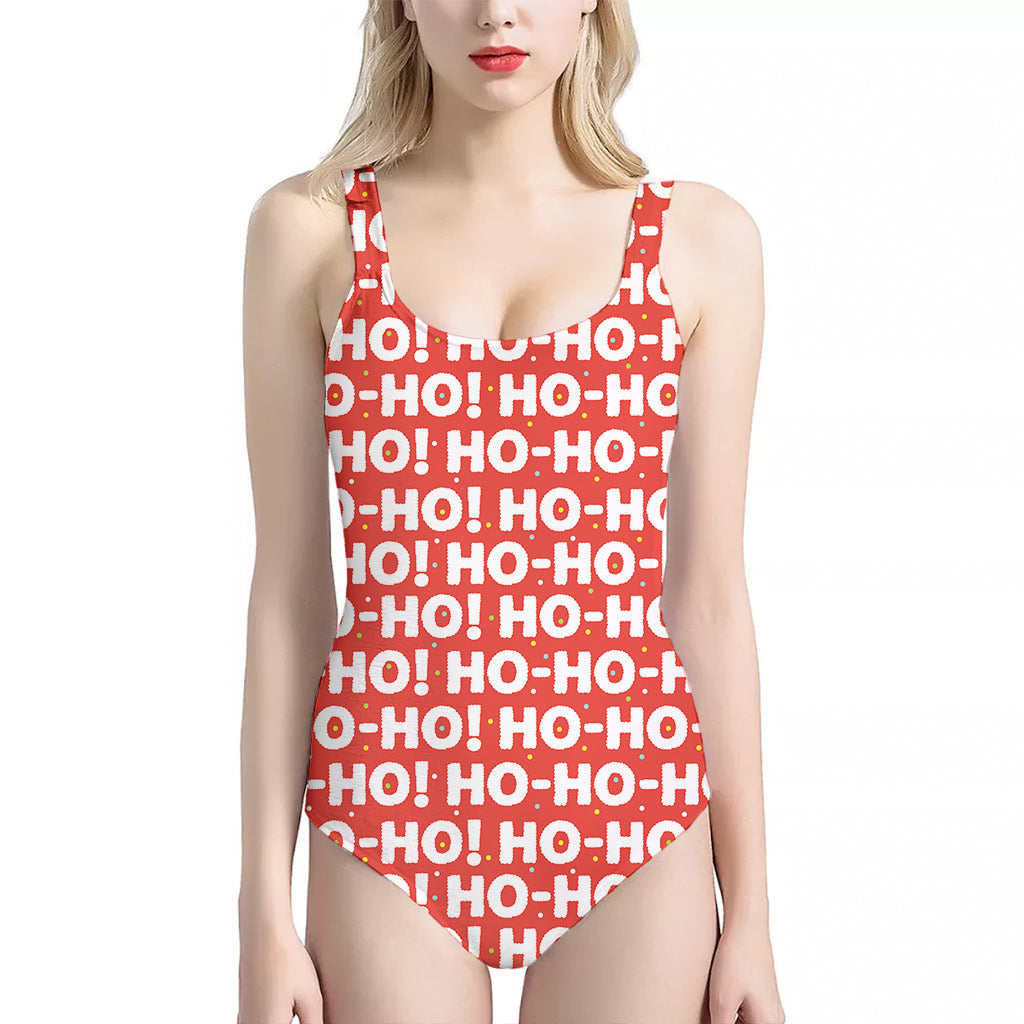 Christmas Ho Ho Ho Pattern Print One Piece Halter Neck Swimsuit