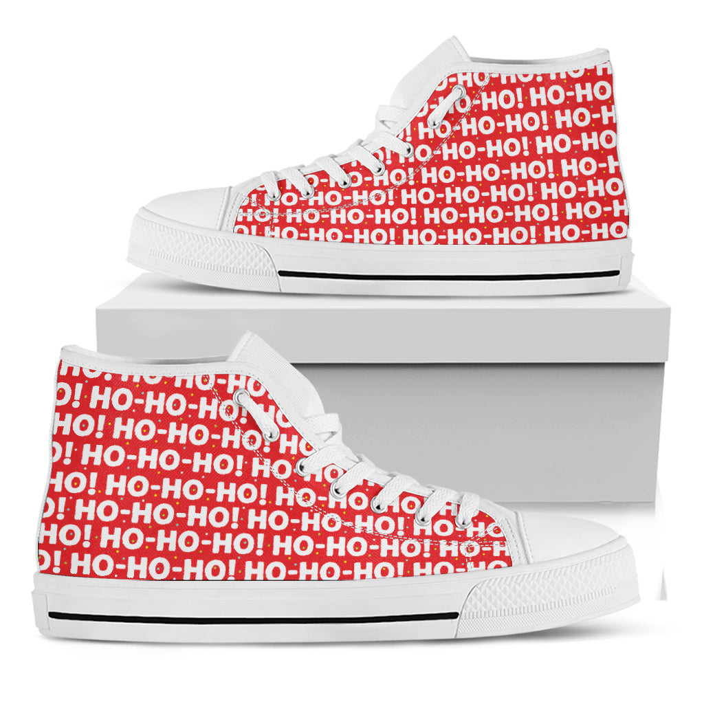 Christmas Ho Ho Ho Pattern Print White High Top Shoes