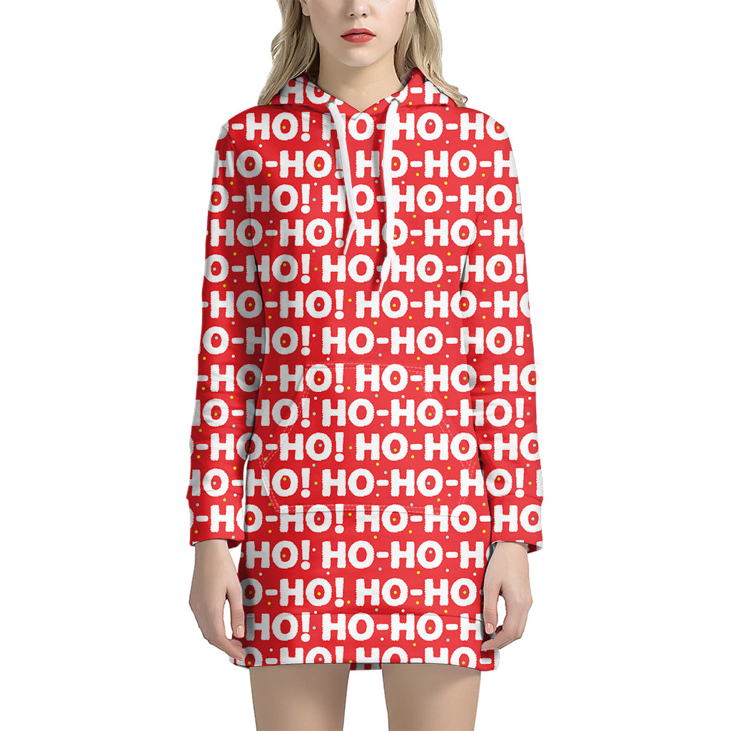 Christmas Ho Ho Ho Pattern Print Women's Pullover Hoodie Dress