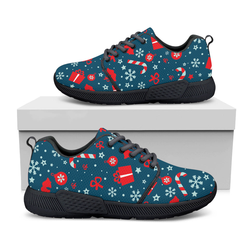 Christmas Holiday Elements Pattern Print Black Athletic Shoes