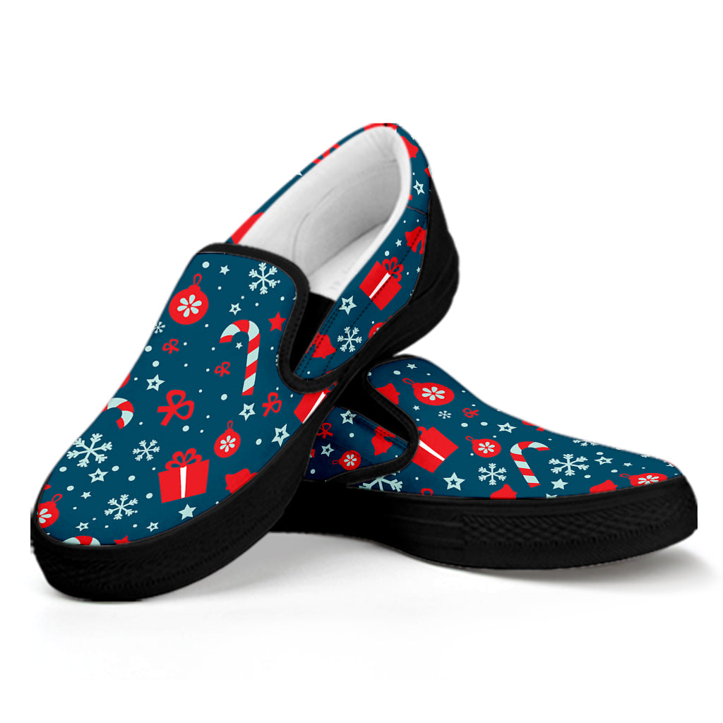 Christmas Holiday Elements Pattern Print Black Slip On Shoes