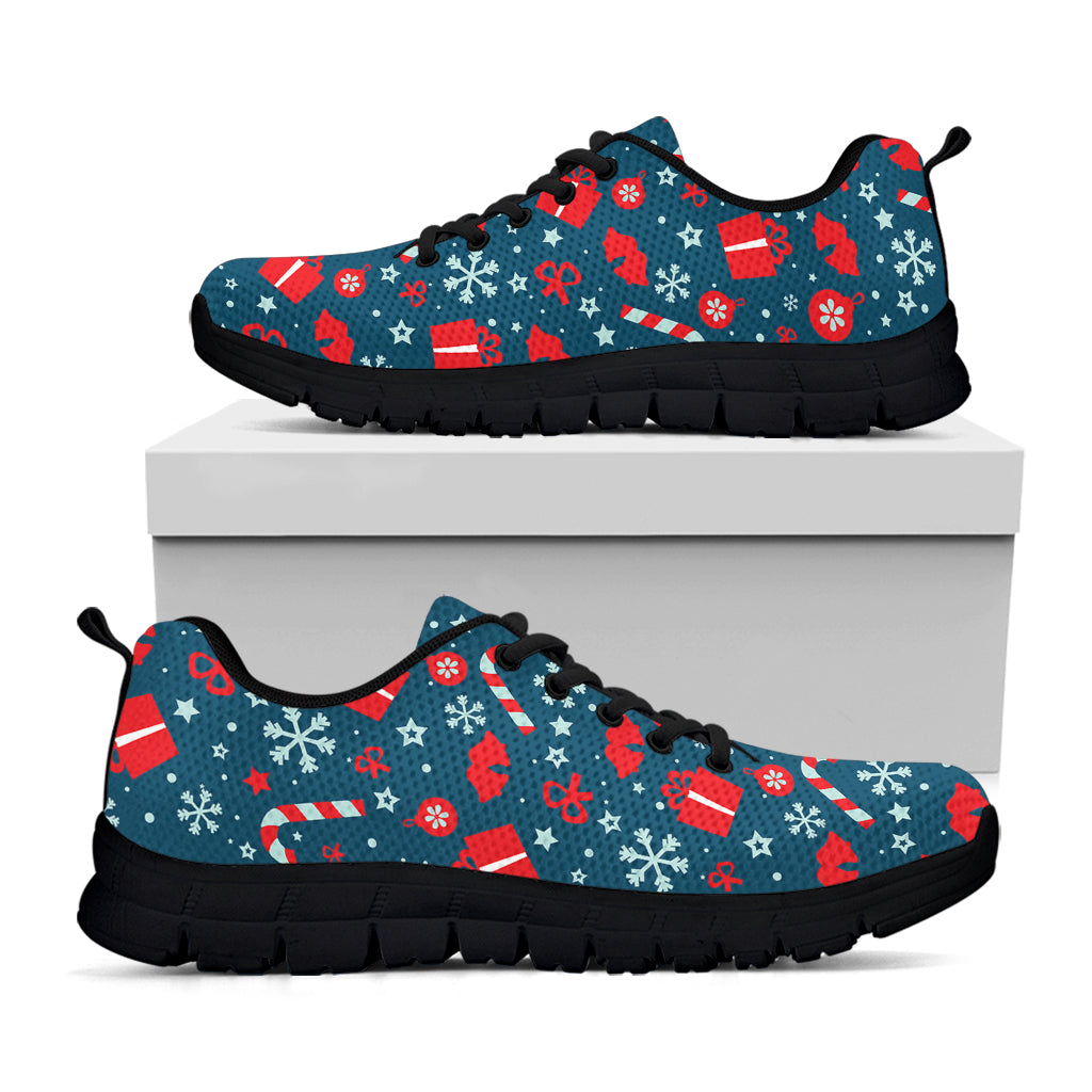 Christmas Holiday Elements Pattern Print Black Sneakers