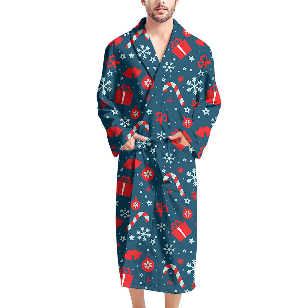 Christmas Holiday Elements Pattern Print Men's Bathrobe