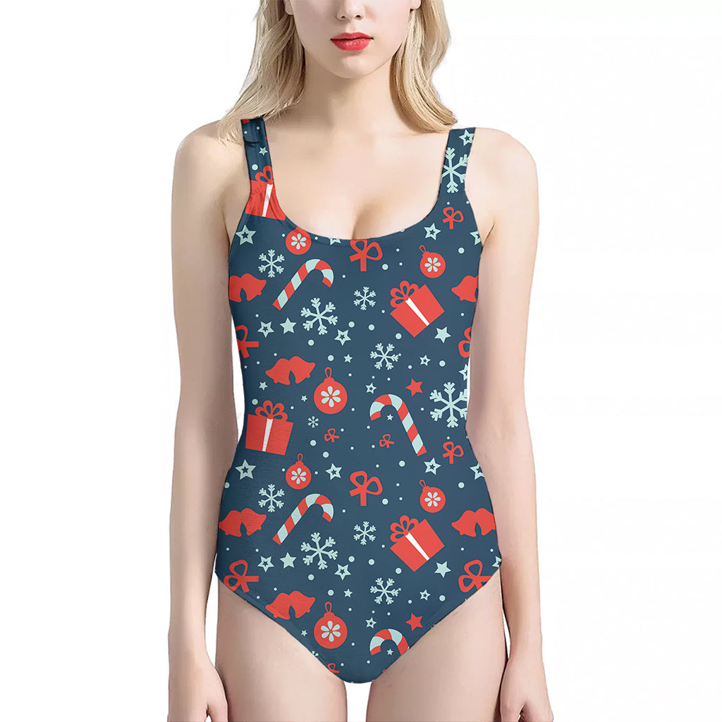 Christmas Holiday Elements Pattern Print One Piece Halter Neck Swimsuit