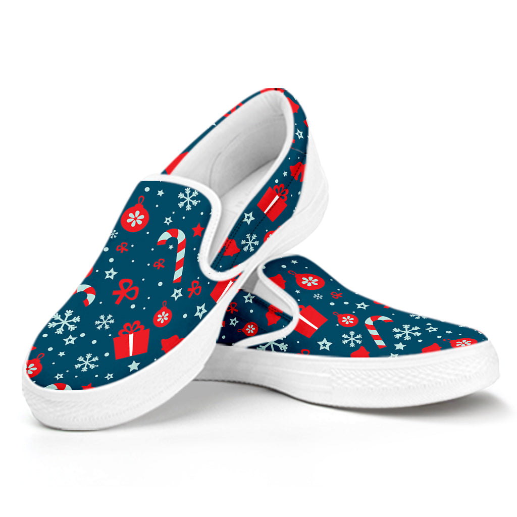 Christmas Holiday Elements Pattern Print White Slip On Shoes