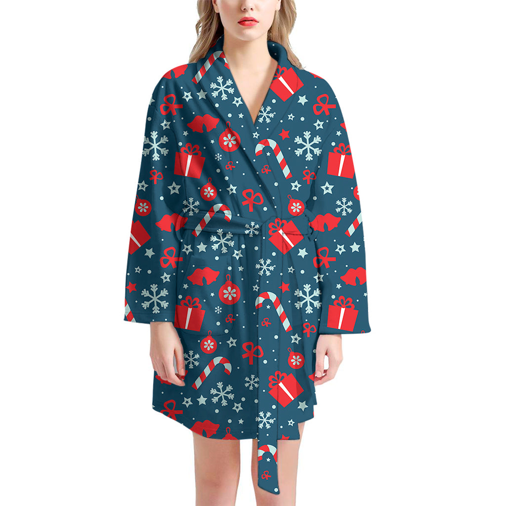 Christmas Holiday Elements Pattern Print Women's Bathrobe