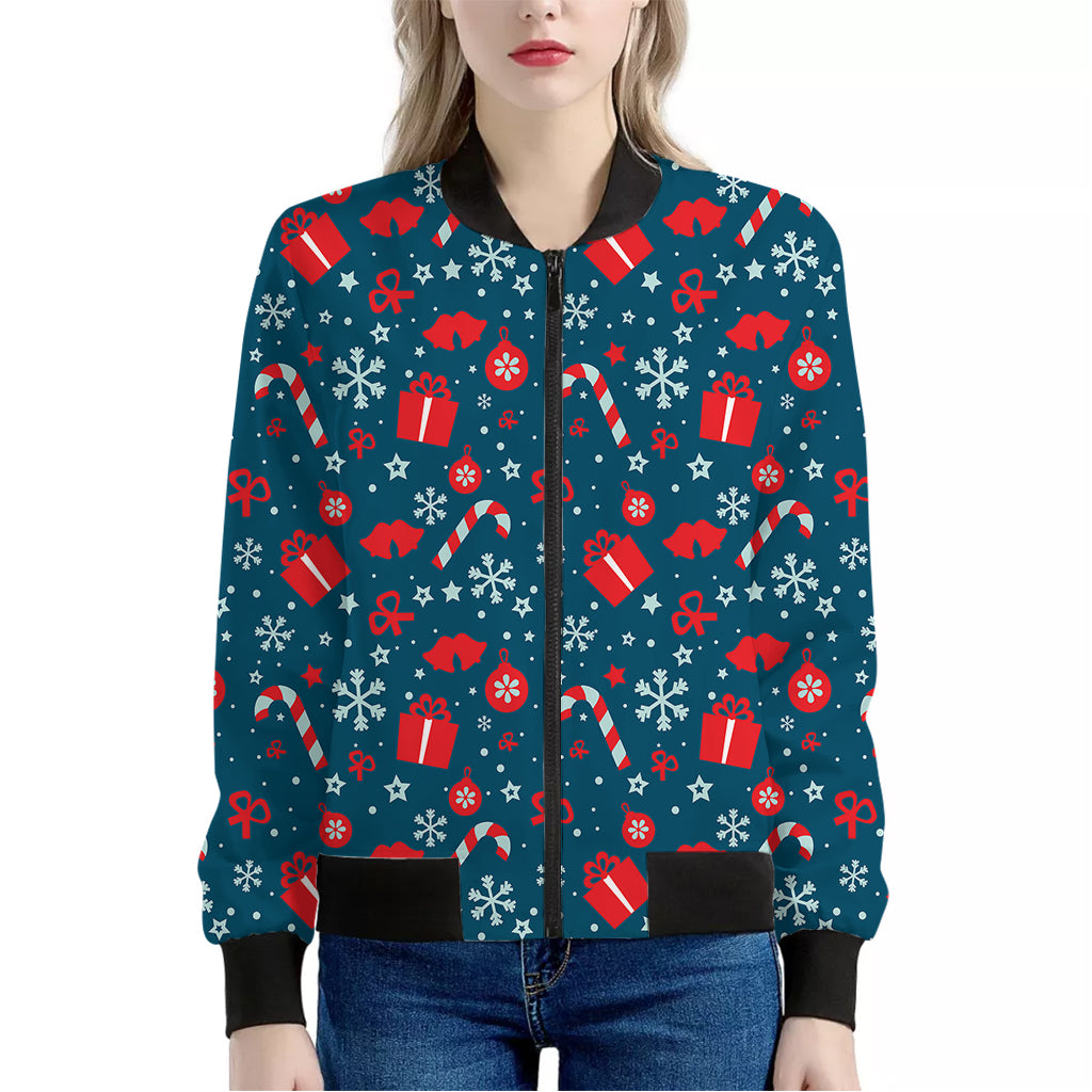 Christmas Holiday Elements Pattern Print Women's Bomber Jacket