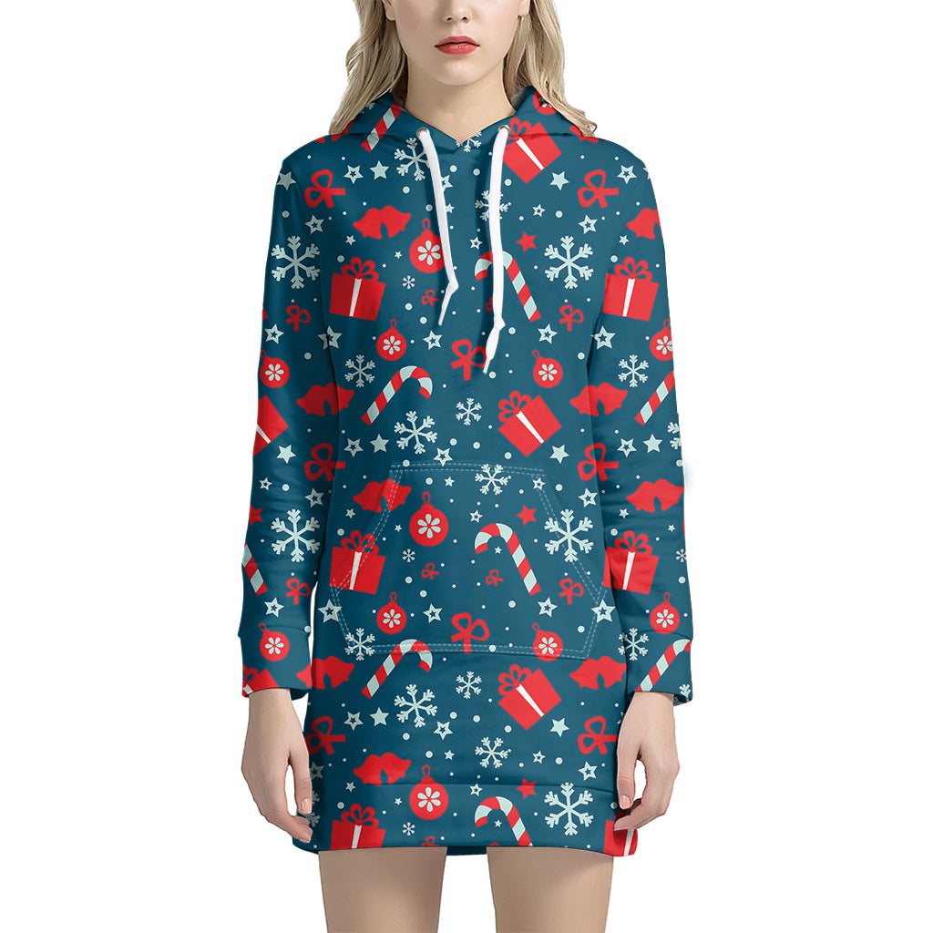 Christmas Holiday Elements Pattern Print Women's Pullover Hoodie Dress