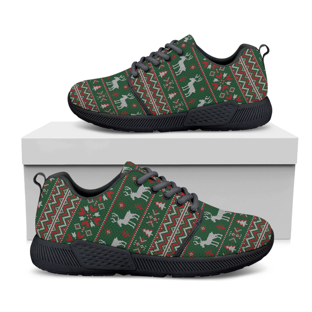 Christmas Holiday Knitted Pattern Print Black Athletic Shoes