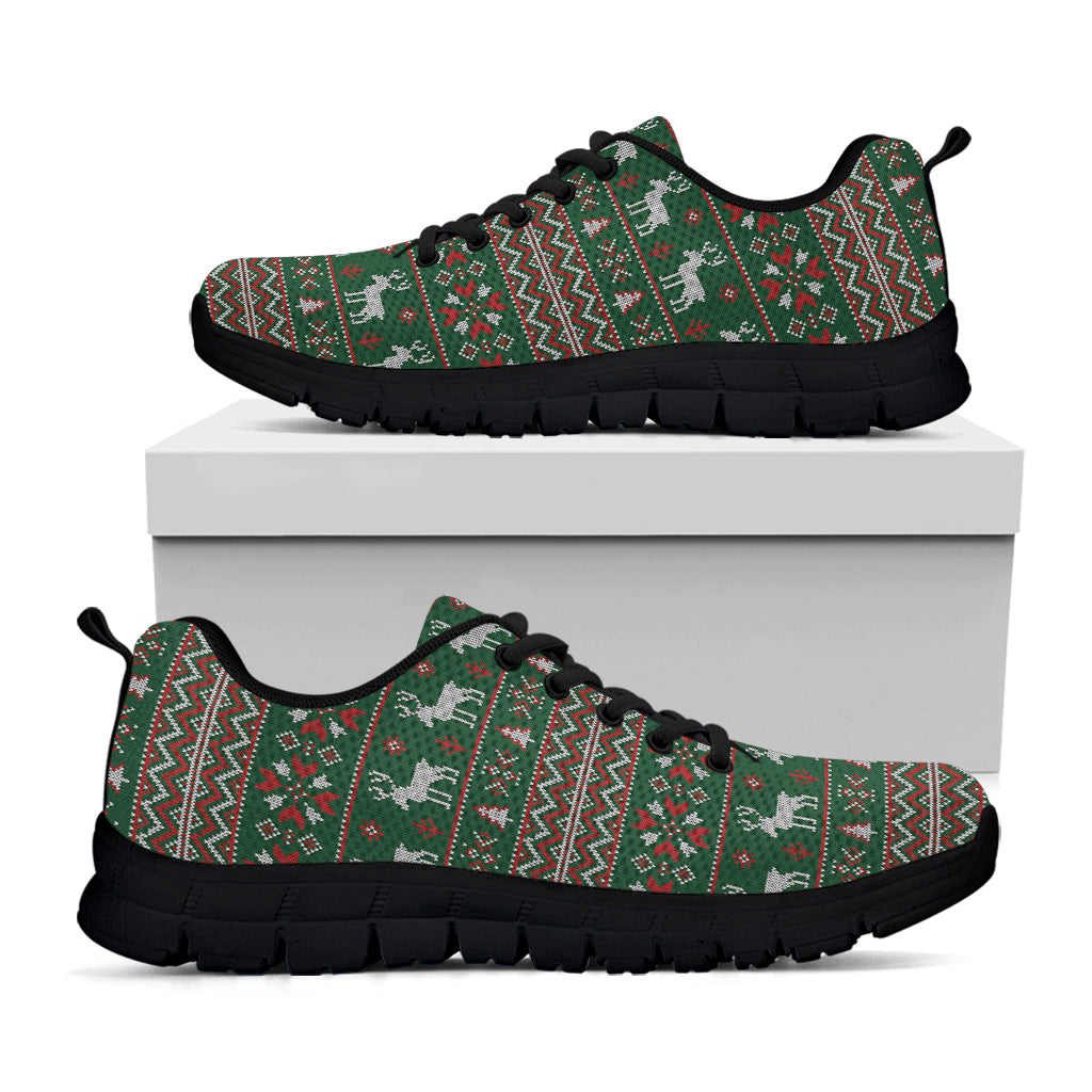 Christmas Holiday Knitted Pattern Print Black Sneakers