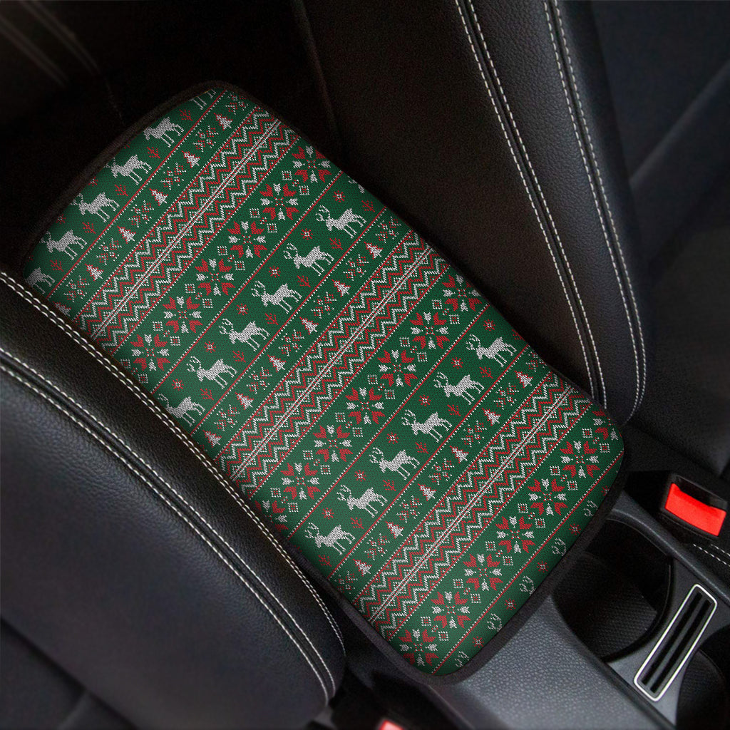 Christmas Holiday Knitted Pattern Print Car Center Console Cover