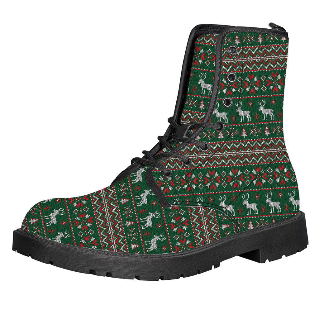 Christmas Holiday Knitted Pattern Print Leather Boots