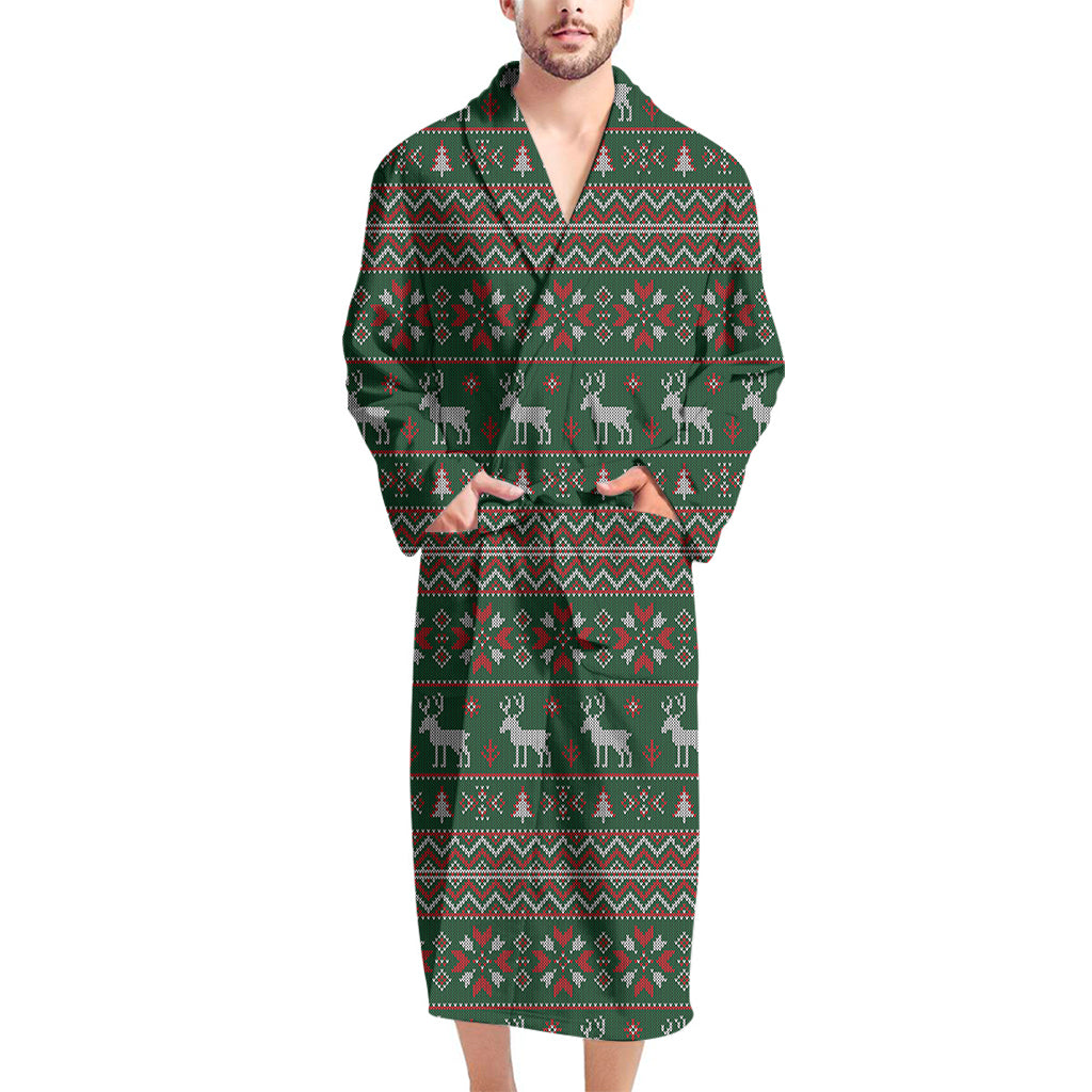 Christmas Holiday Knitted Pattern Print Men's Bathrobe