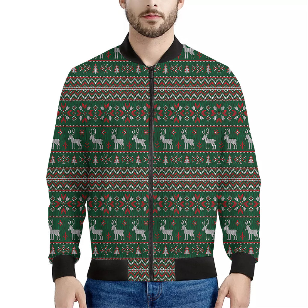 Christmas Holiday Knitted Pattern Print Men's Bomber Jacket