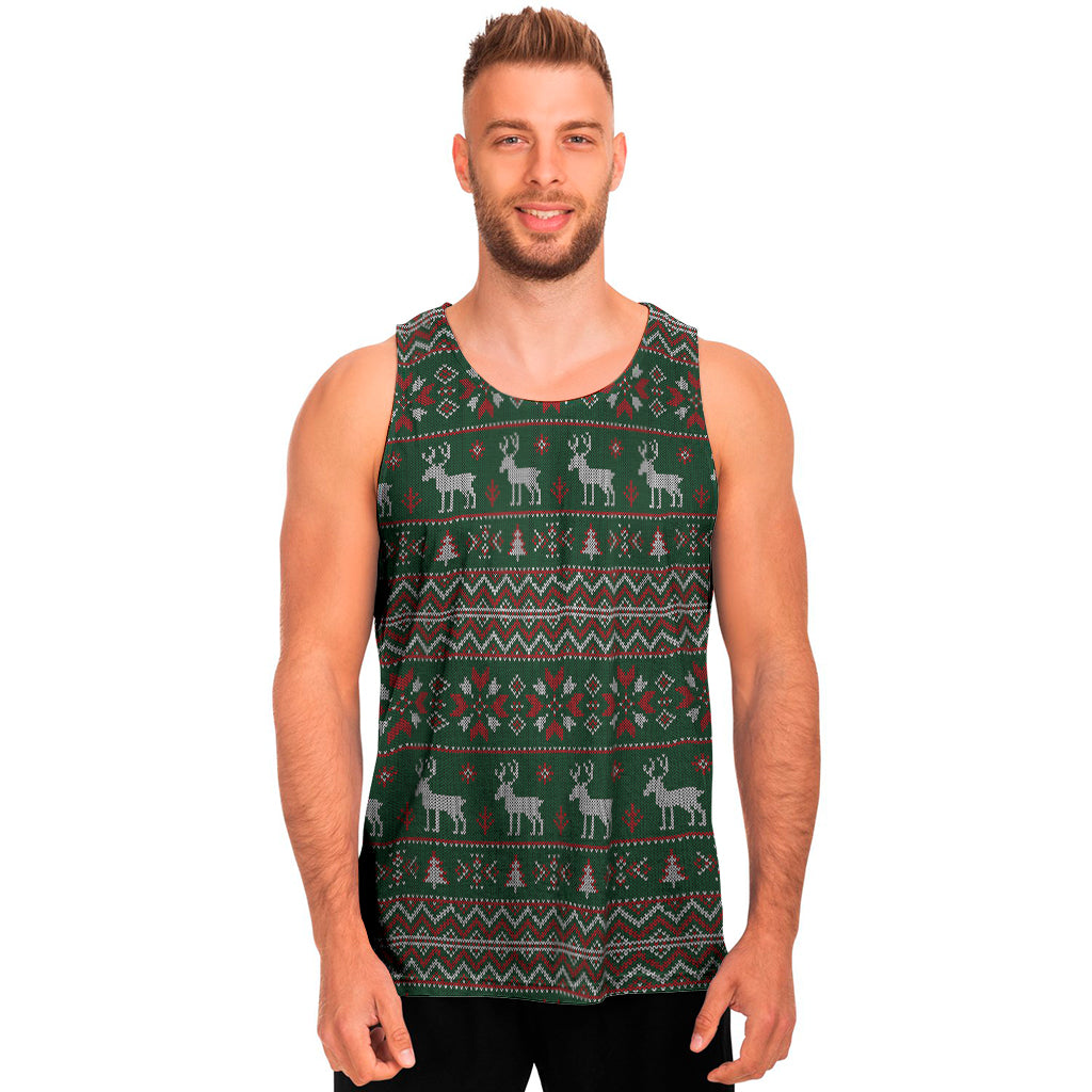 Christmas Holiday Knitted Pattern Print Men's Tank Top