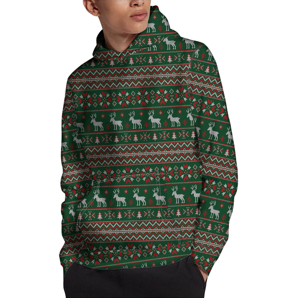 Christmas Holiday Knitted Pattern Print Pullover Hoodie