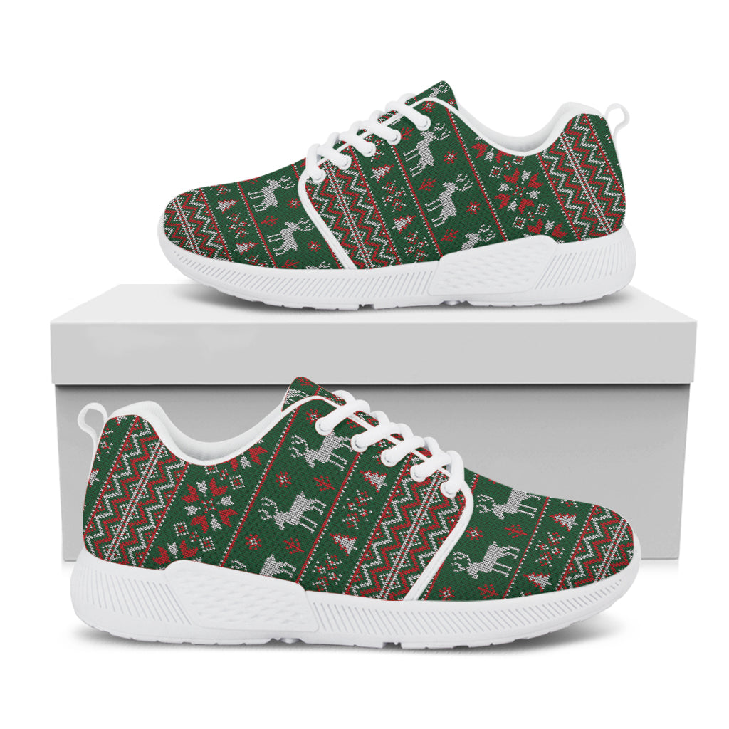 Christmas Holiday Knitted Pattern Print White Athletic Shoes