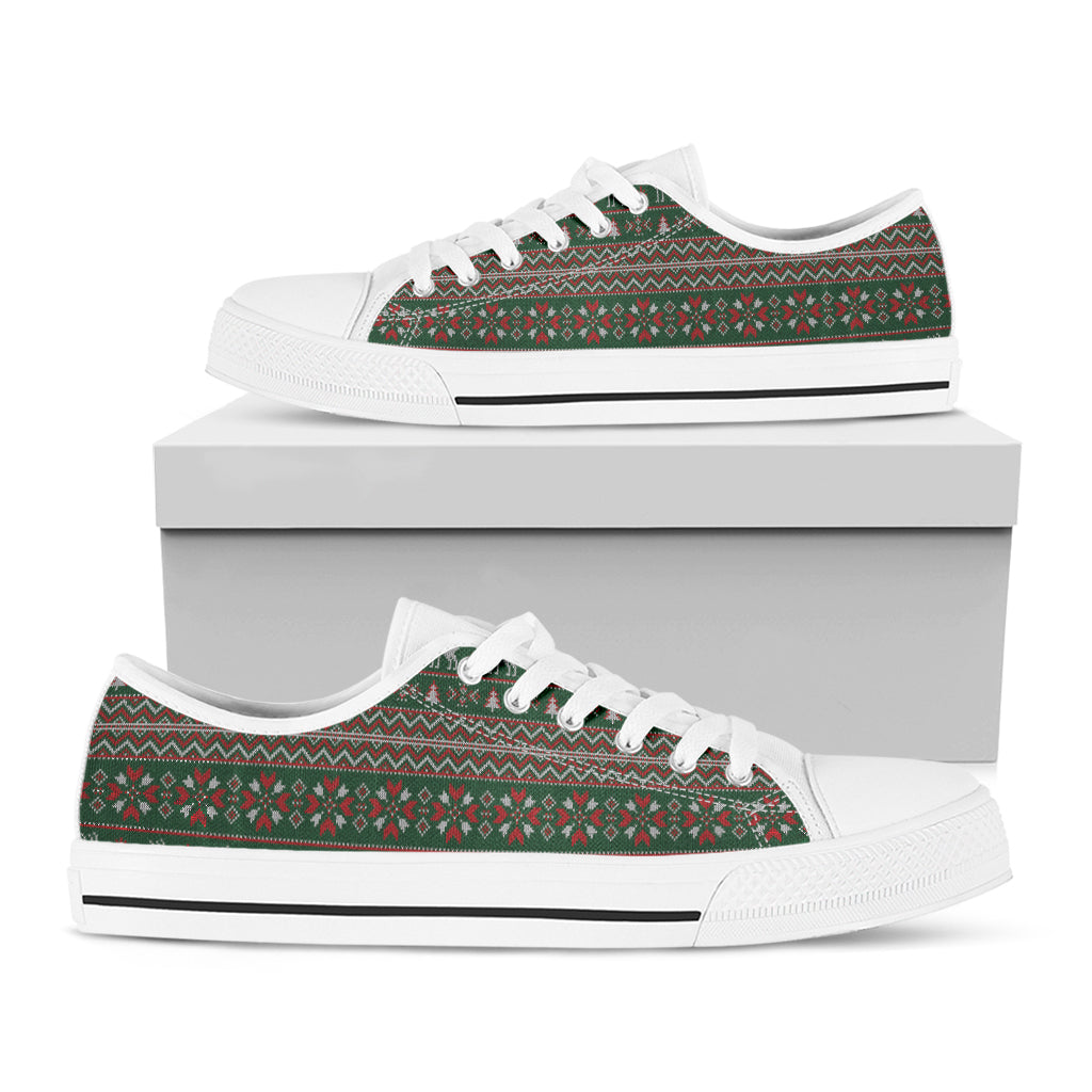 Christmas Holiday Knitted Pattern Print White Low Top Shoes