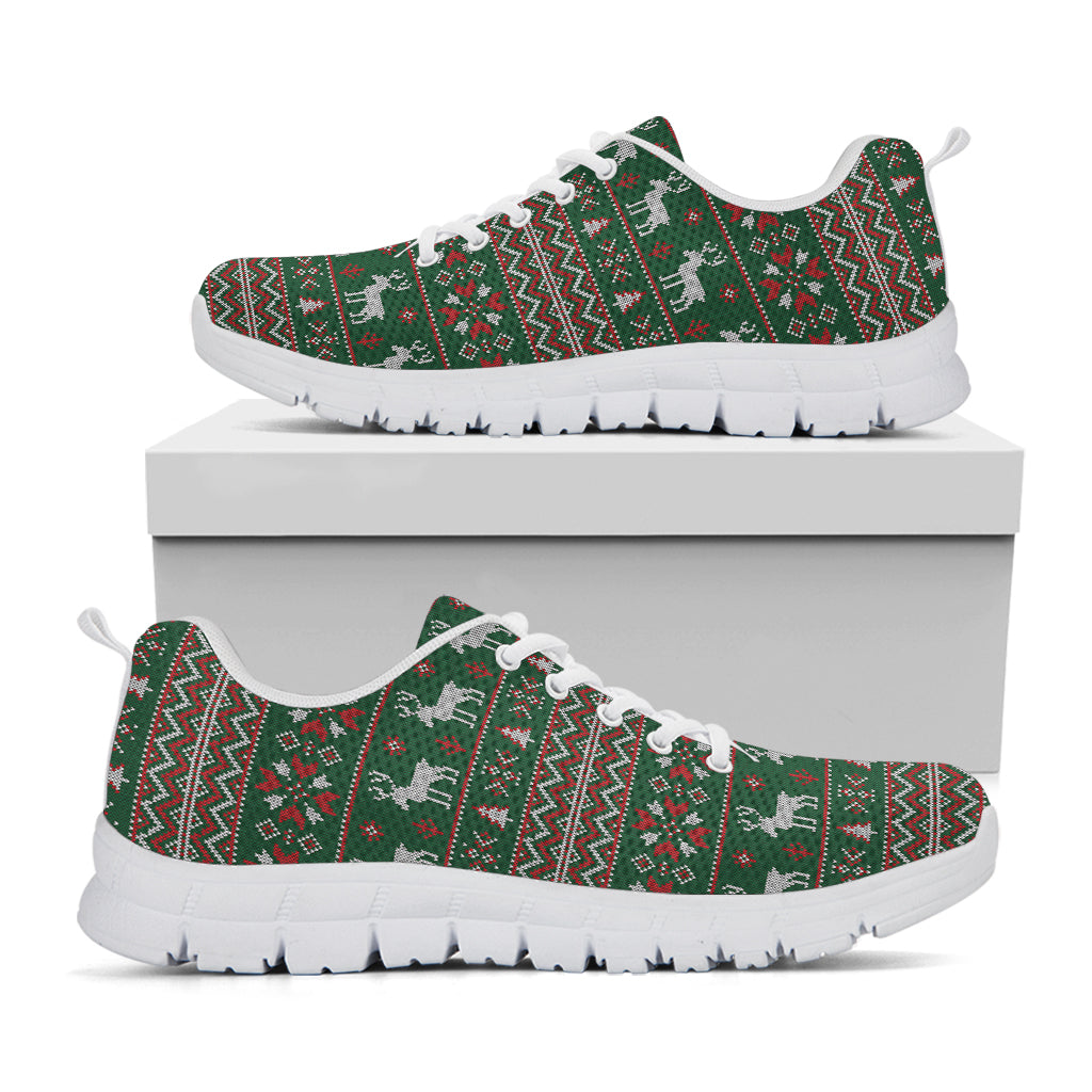 Christmas Holiday Knitted Pattern Print White Sneakers