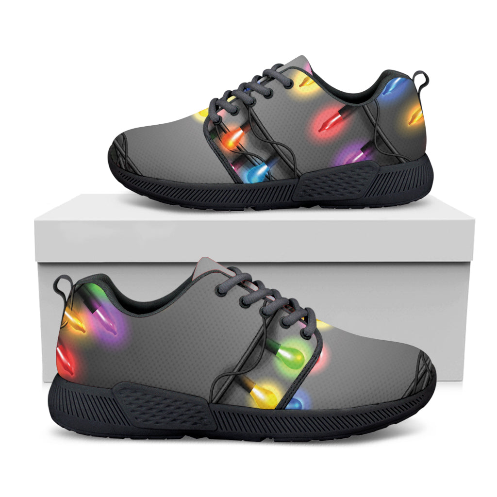 Christmas Holiday Lights Print Black Athletic Shoes