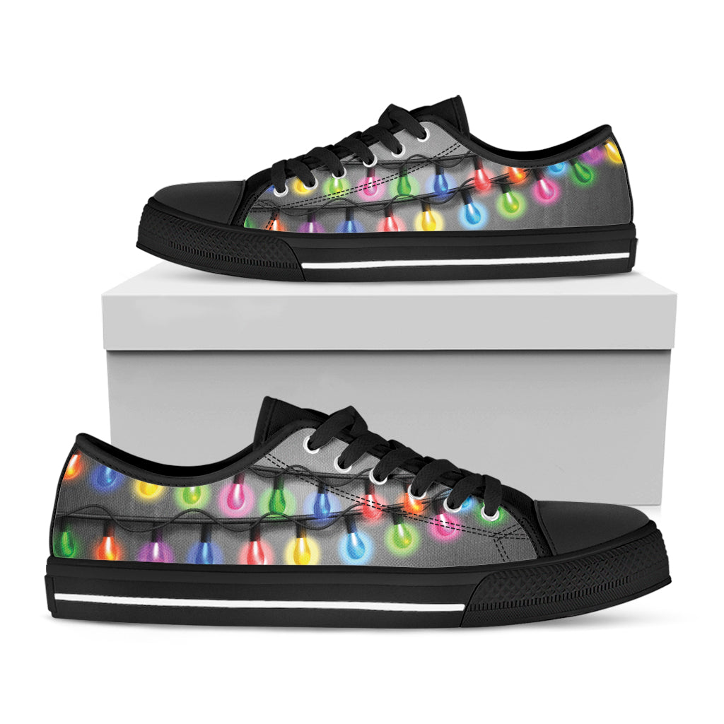 Christmas Holiday Lights Print Black Low Top Shoes