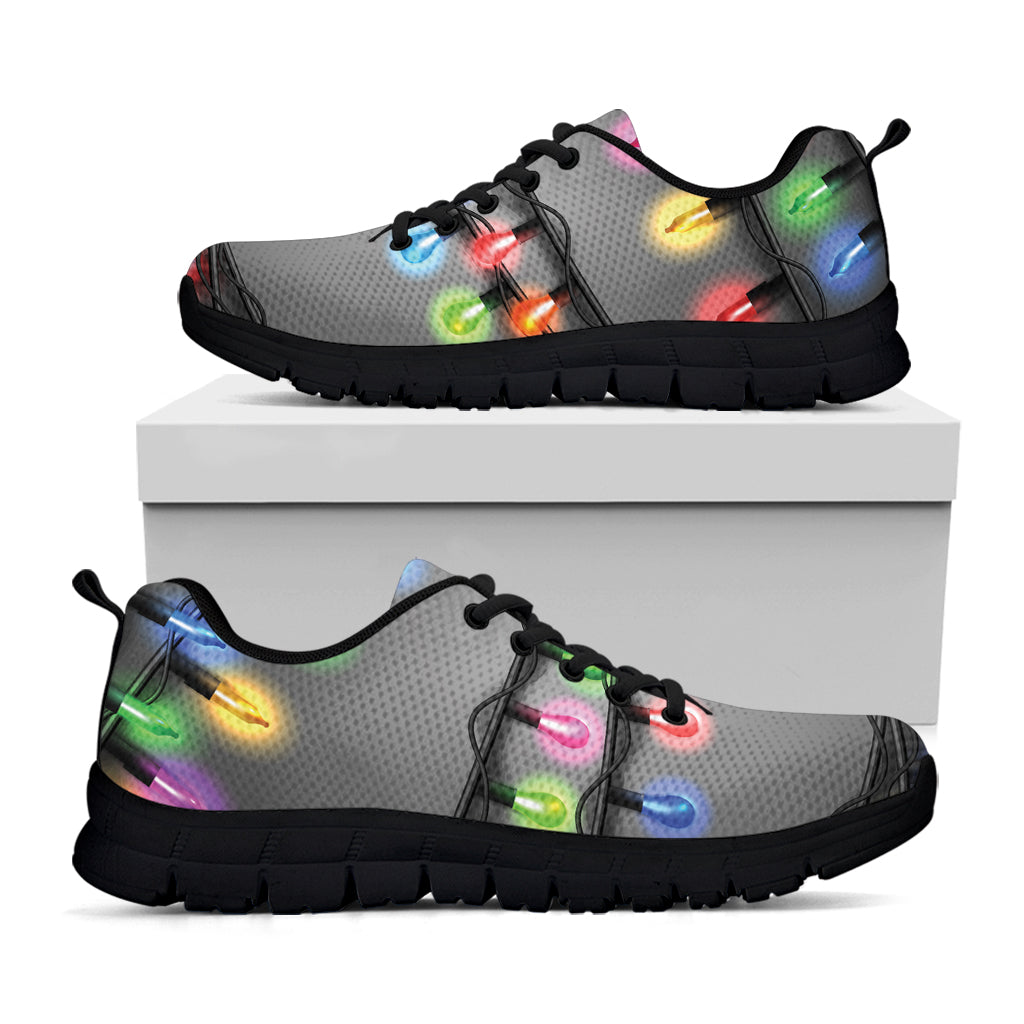 Christmas Holiday Lights Print Black Sneakers