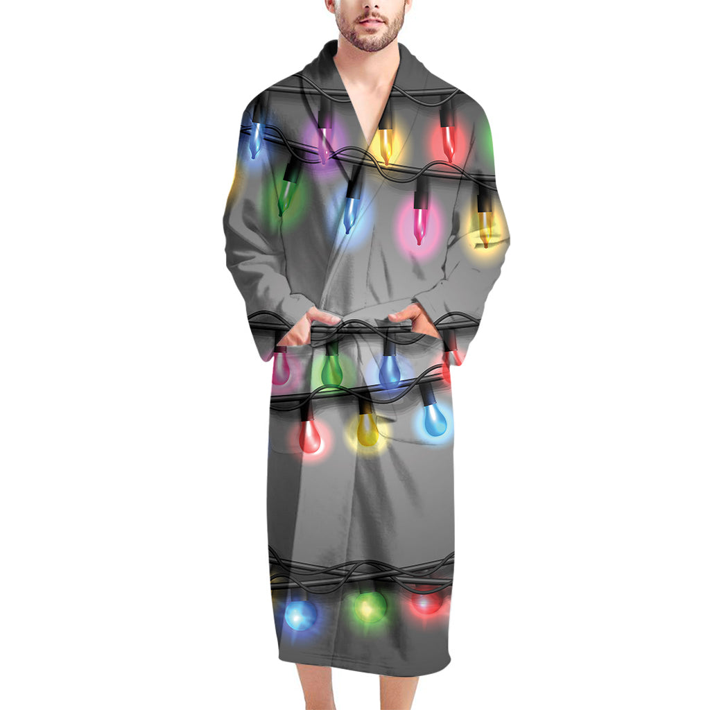 Christmas Holiday Lights Print Men's Bathrobe