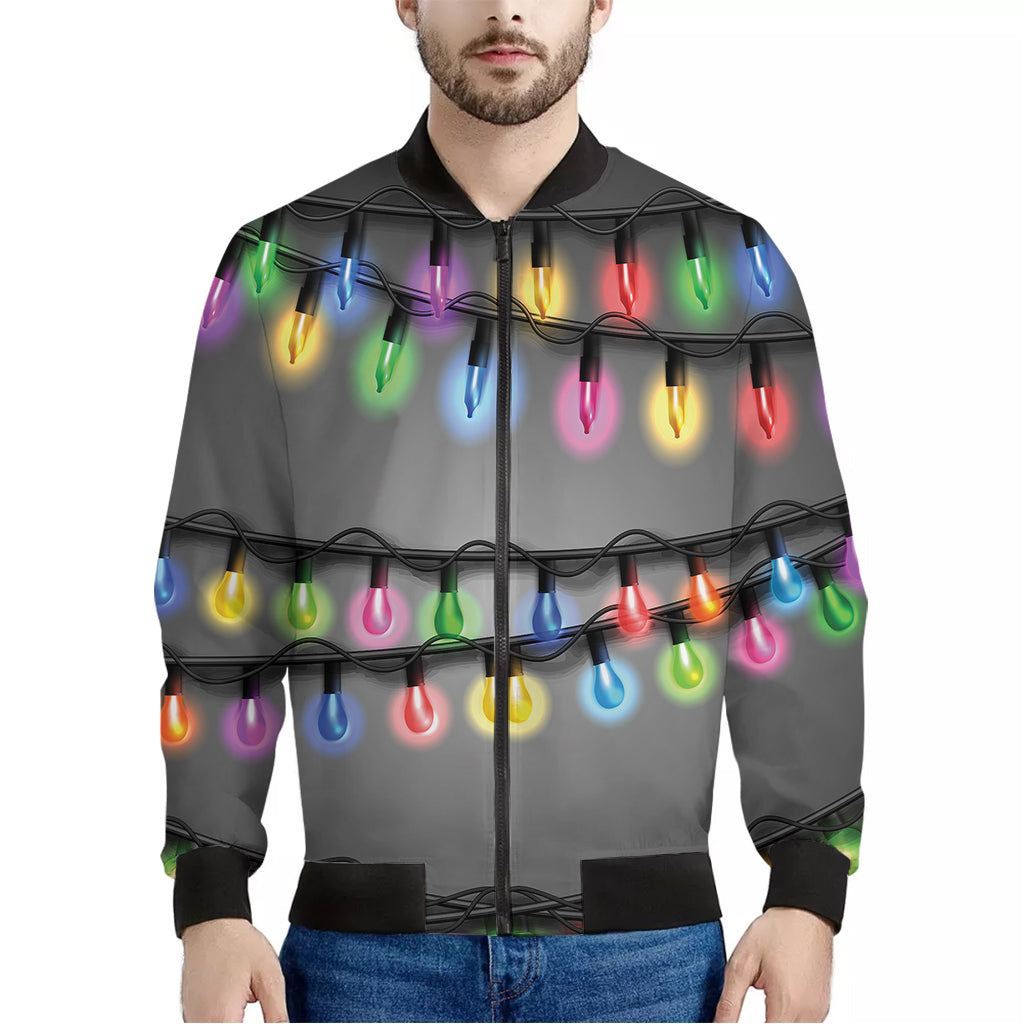 Christmas Holiday Lights Print Men's Bomber Jacket