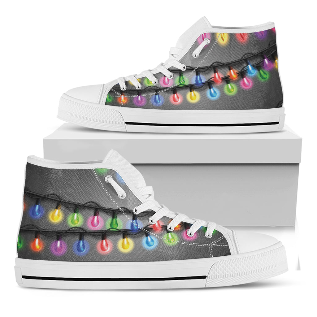 Christmas Holiday Lights Print White High Top Shoes