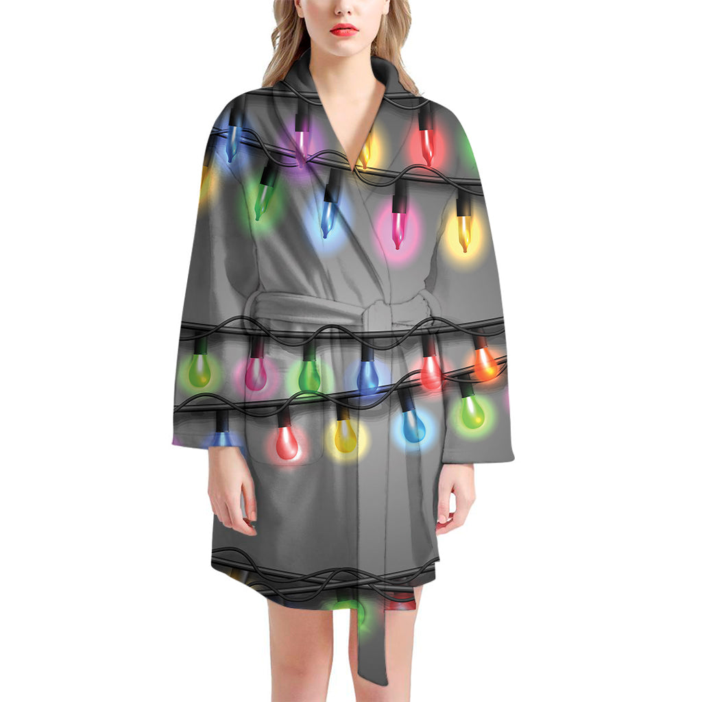 Christmas Holiday Lights Print Women's Bathrobe