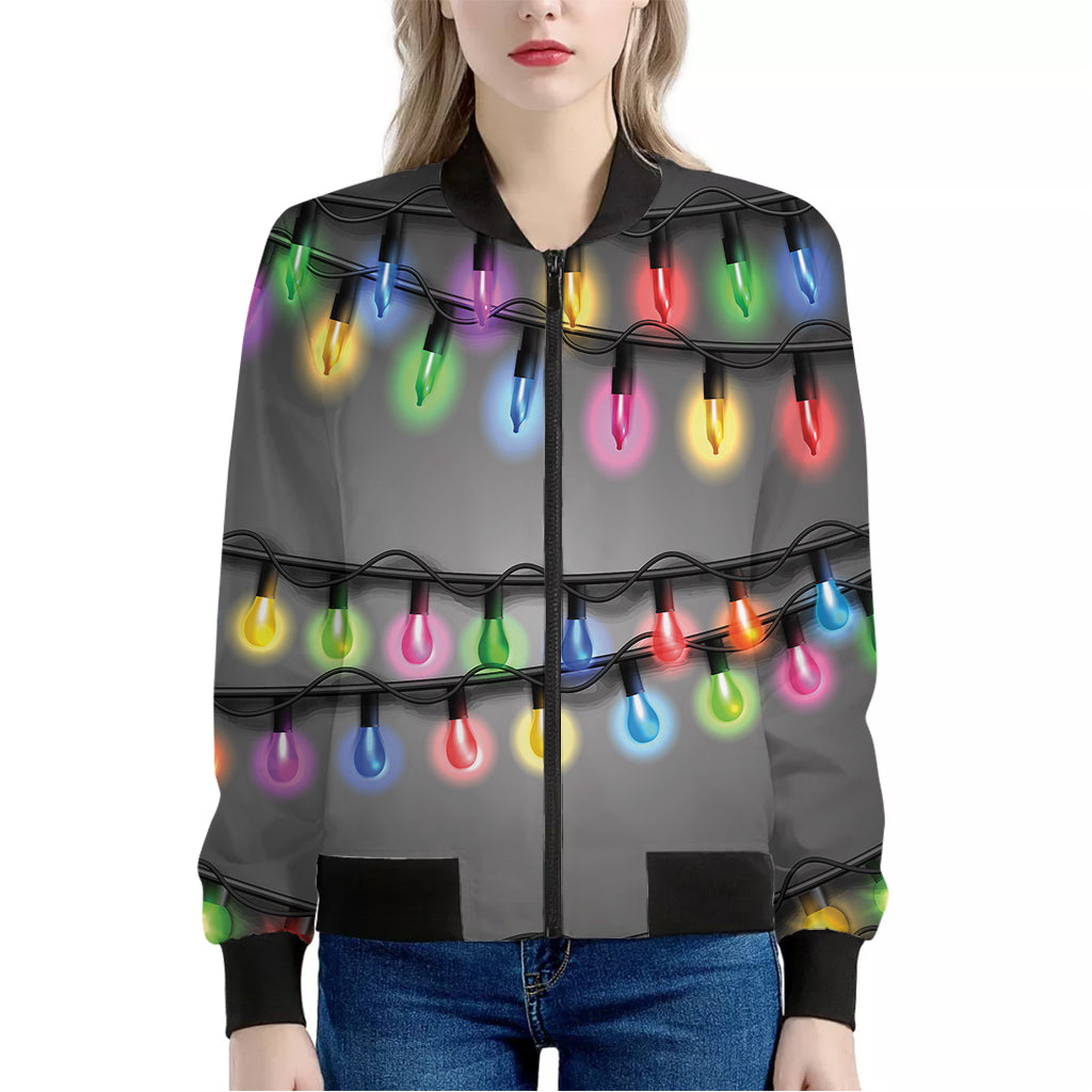 Christmas Holiday Lights Print Women's Bomber Jacket