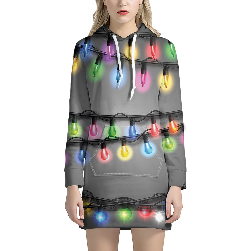 Christmas Holiday Lights Print Women's Pullover Hoodie Dress