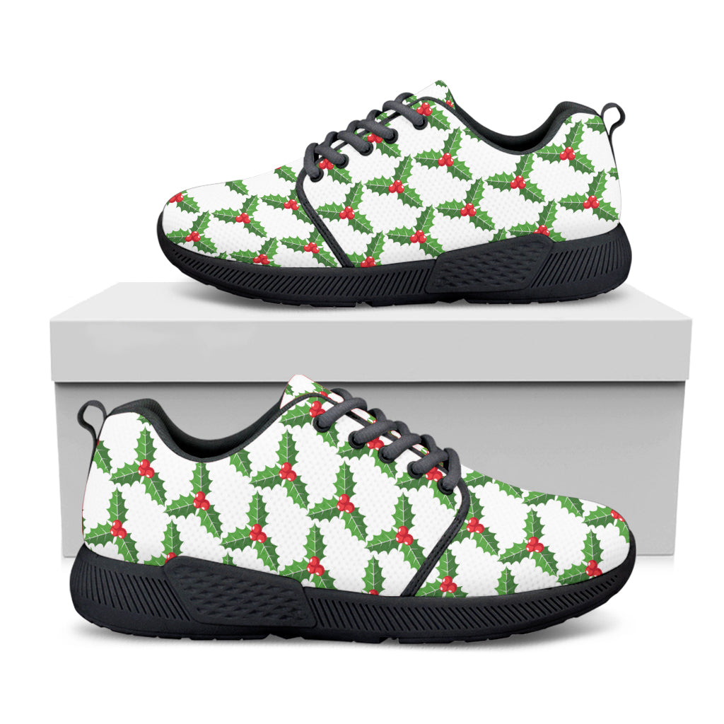 Christmas Holly Berry Pattern Print Black Athletic Shoes