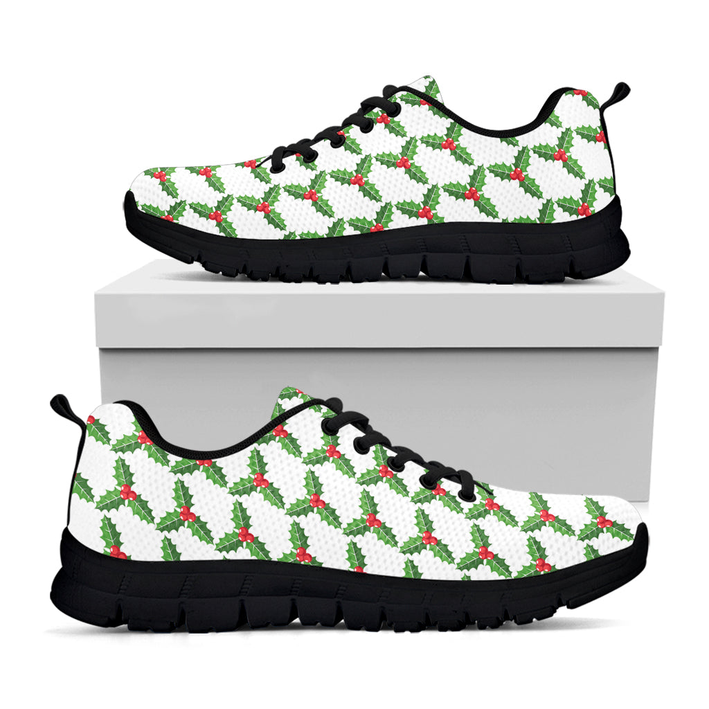 Christmas Holly Berry Pattern Print Black Sneakers