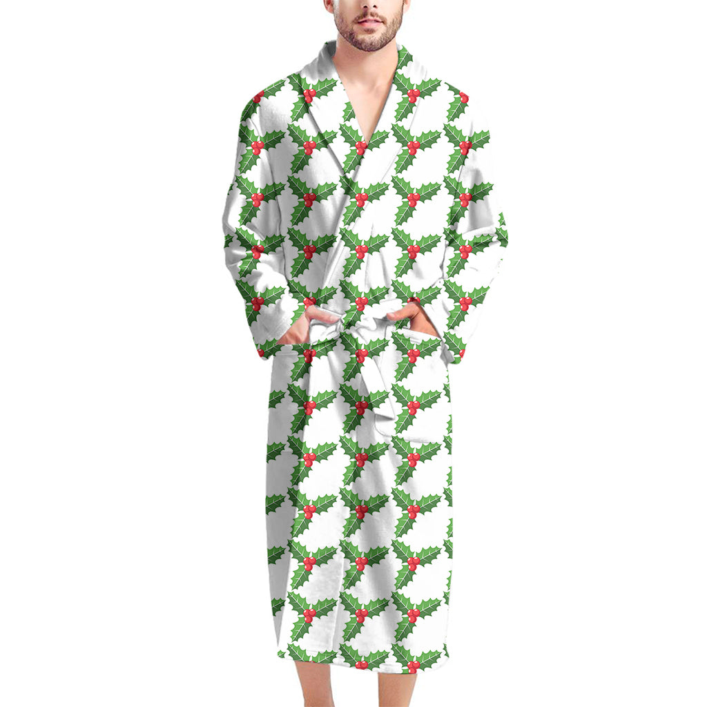 Christmas Holly Berry Pattern Print Men's Bathrobe