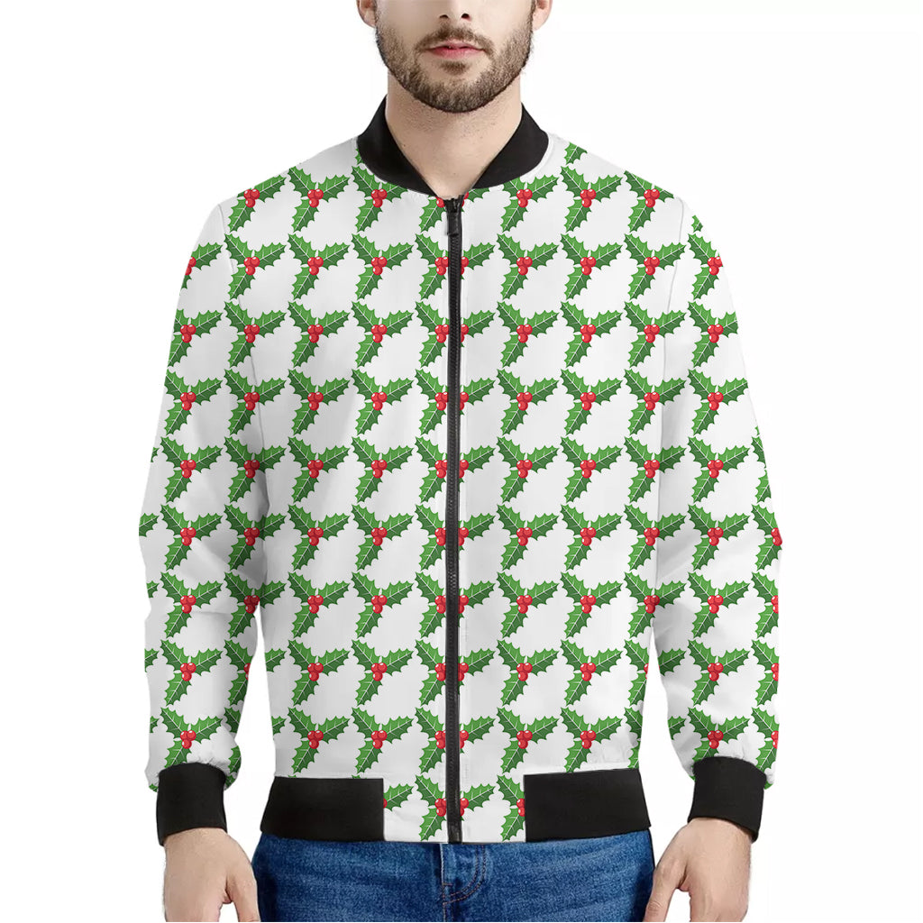 Christmas Holly Berry Pattern Print Men's Bomber Jacket