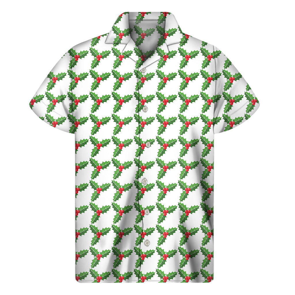 Christmas Holly Berry Pattern Print Men's Short Sleeve Shirt