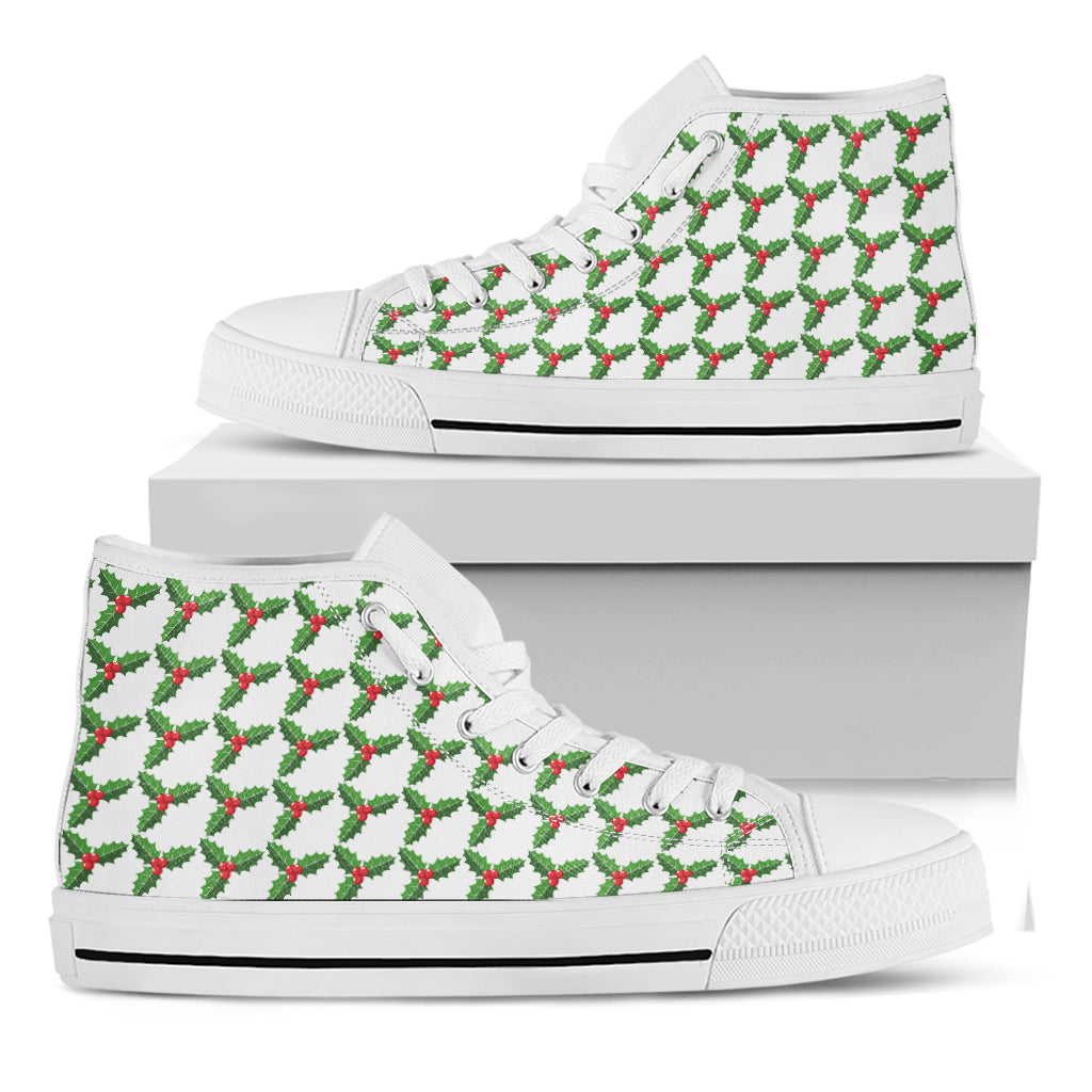 Christmas Holly Berry Pattern Print White High Top Shoes