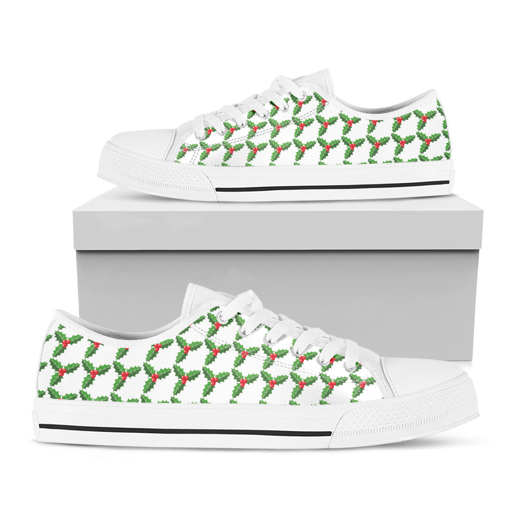 Christmas Holly Berry Pattern Print White Low Top Shoes