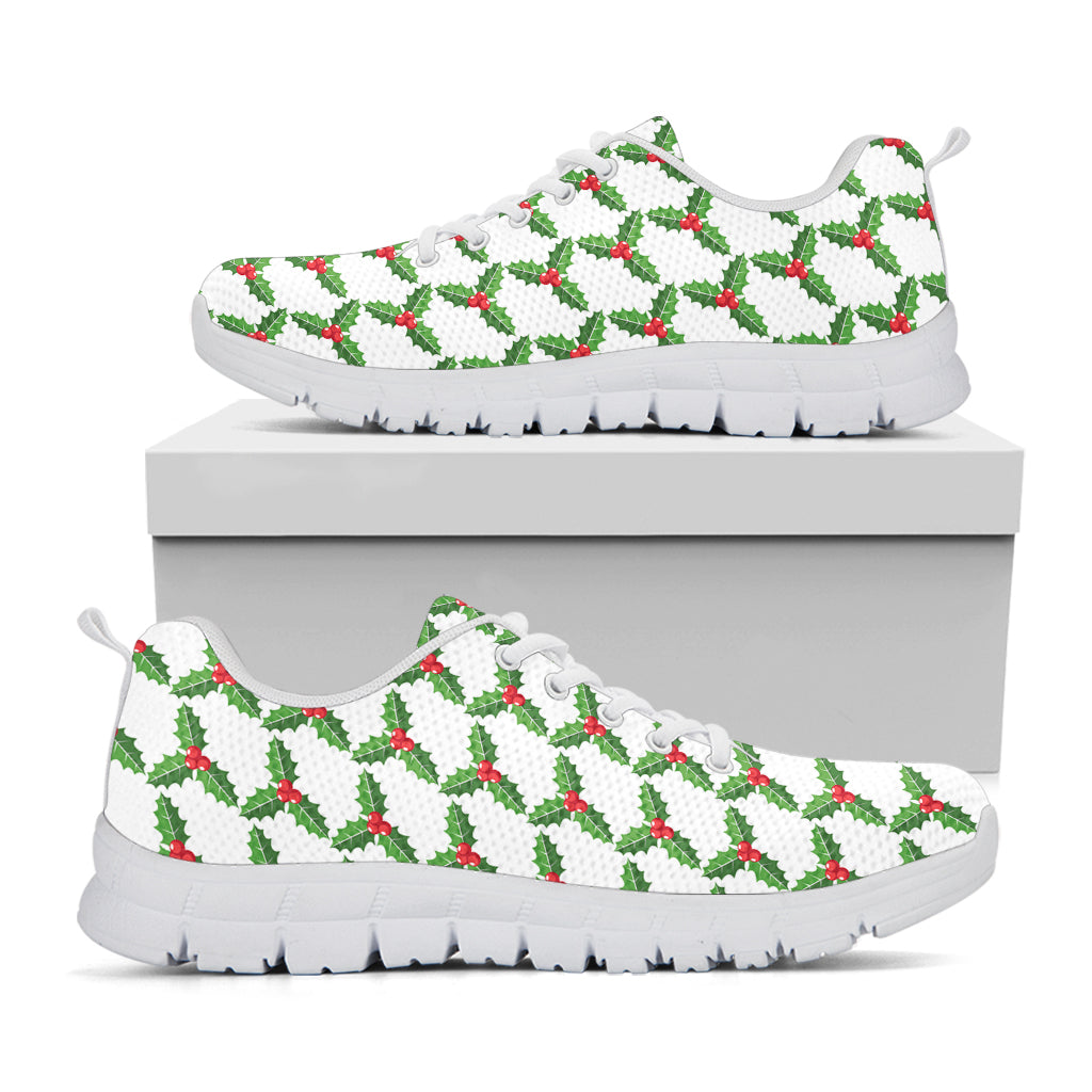 Christmas Holly Berry Pattern Print White Sneakers