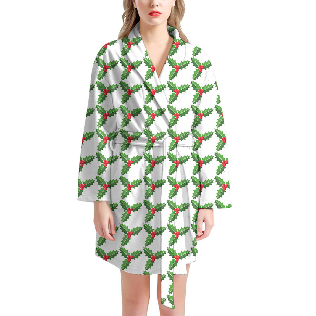 Christmas Holly Berry Pattern Print Women's Bathrobe