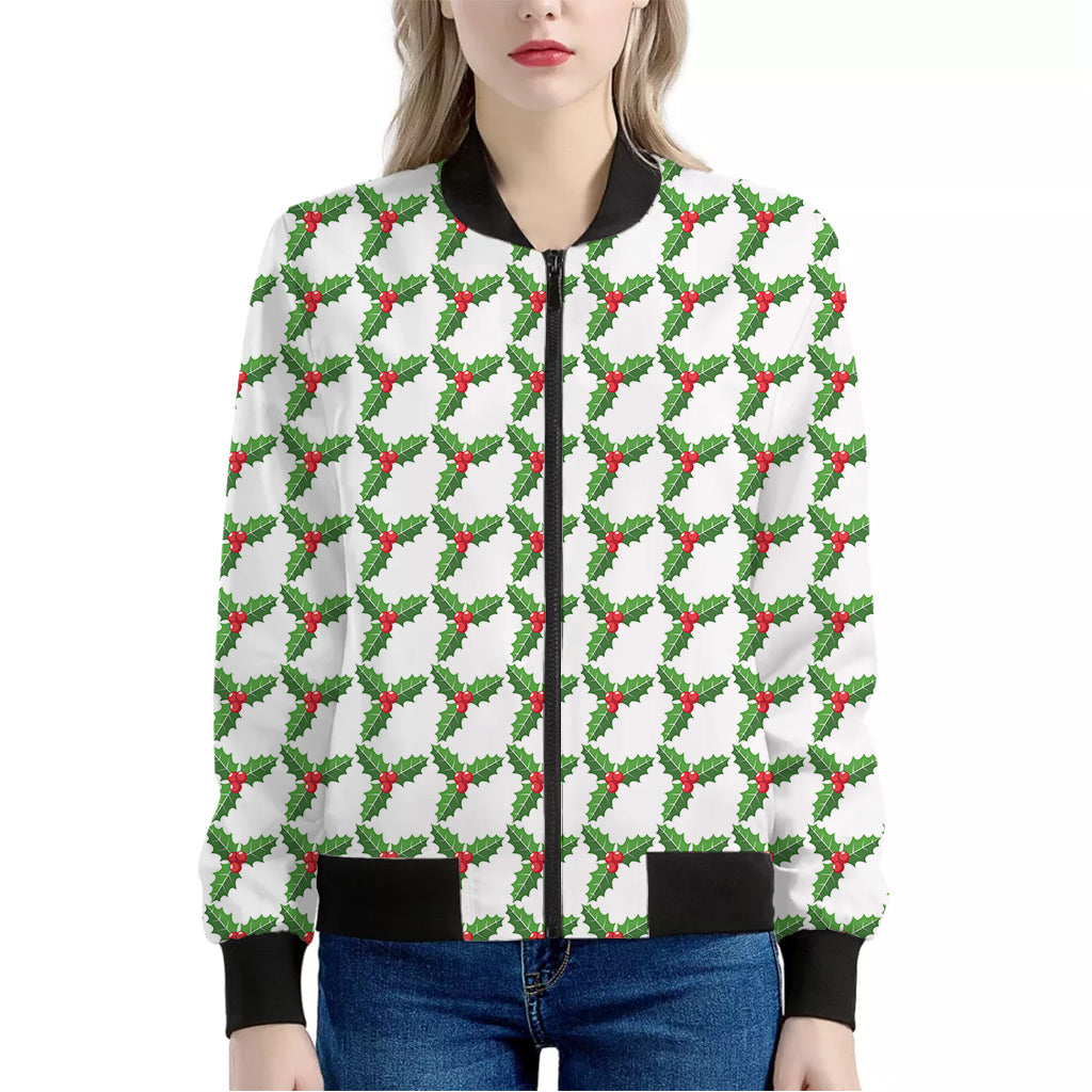 Christmas Holly Berry Pattern Print Women's Bomber Jacket