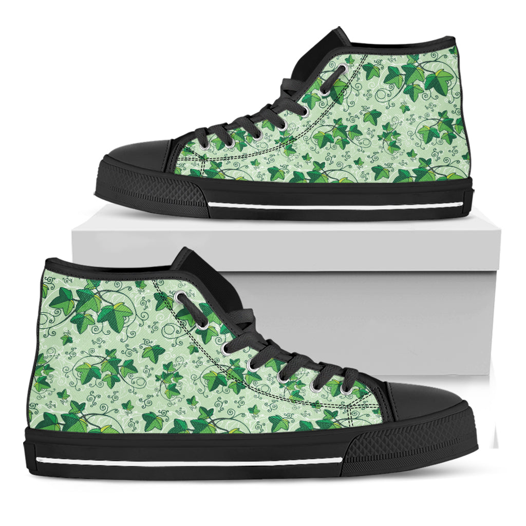 Christmas Ivy Leaf Pattern Print Black High Top Shoes