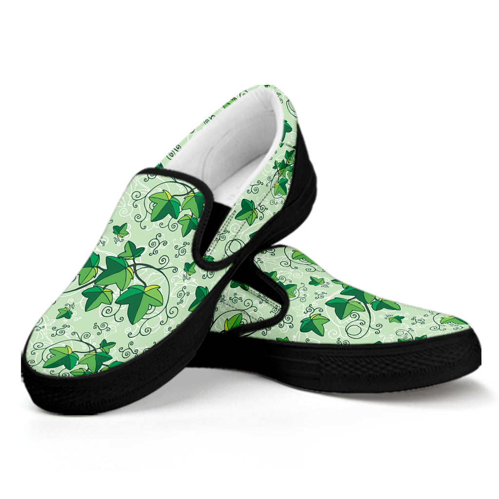 Christmas Ivy Leaf Pattern Print Black Slip On Shoes