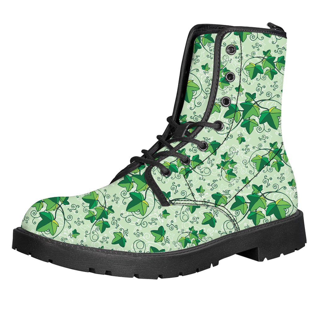 Christmas Ivy Leaf Pattern Print Leather Boots