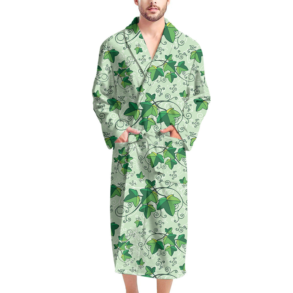 Christmas Ivy Leaf Pattern Print Men's Bathrobe