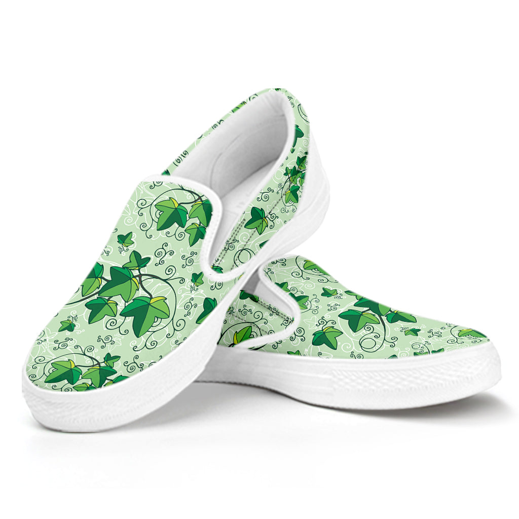 Christmas Ivy Leaf Pattern Print White Slip On Shoes